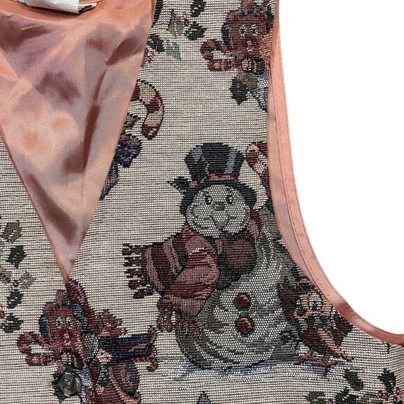 Mirror Vintage 1990s Women's Small Tapestry Vest Christmas Tree Santa Snowman - Picture 1 of 7